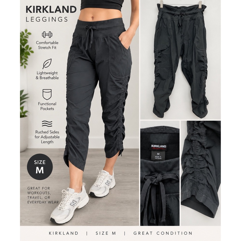 Kirkland Signature Womens Ruched Side Crop Joggers Gray Size M Activewear Pants